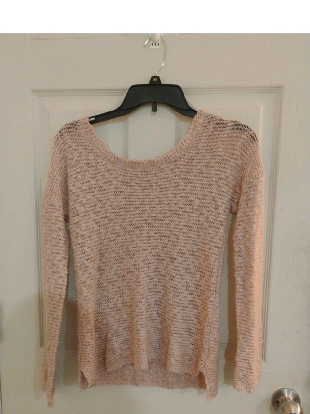Pink Rose Pale Blush Open-Weave Scoop Neck Sweater